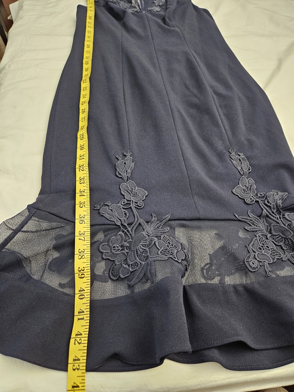 Aidan Mattox Navy Lace-Trim Midi Sheath Dress - Picture 10 of 11
